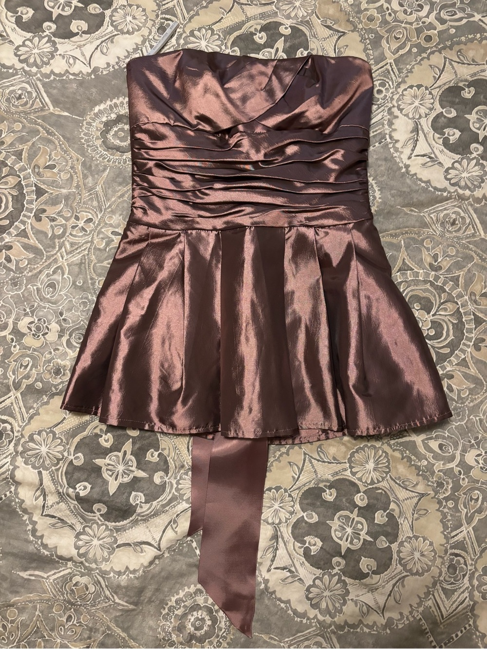 Jessica McClintock Shiny Rose Gold Strapless  Peplum Top